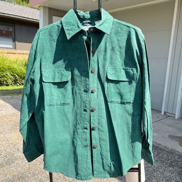 RARE 80s/90s Sarah Chapman Pig Suede Green Shacket Shirt Jacket NWT SZ M - Picture 1 of 8